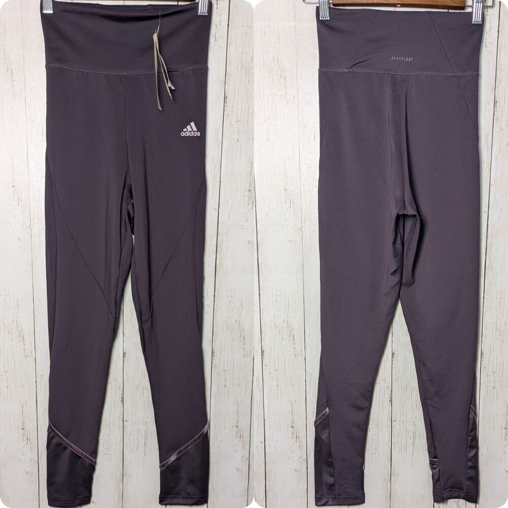 NWT Adidas Glam On Aeroready Purple Leggings XS High Rise Gym Running Training
